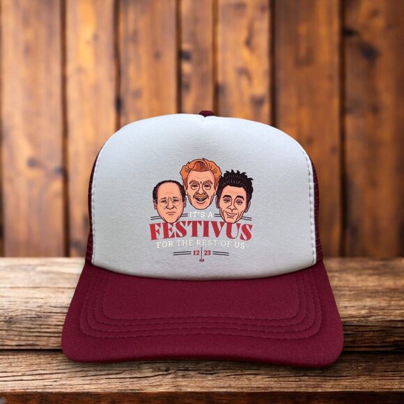 Seinfeld Festivus Mens Trucker Hat Maroon Snapback Adjustable Funny Baseball Cap - Picture 1 of 4